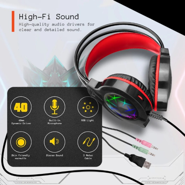 Polygold Usb Led Gaming Headset With Microphone | Computer Head Phone Pg-6920