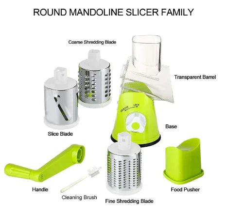 Tabletop Drum Grater Manual Rotary Vegetable Slicer Cutter Kitchen Vegetable Cheese Grater Chopper with 3 Sharp Stainless Steel Drums